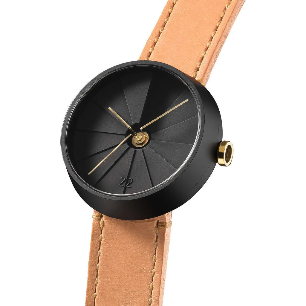 22 Design Studio 4th Dimension Midnight Watch | Black/Tan Leather