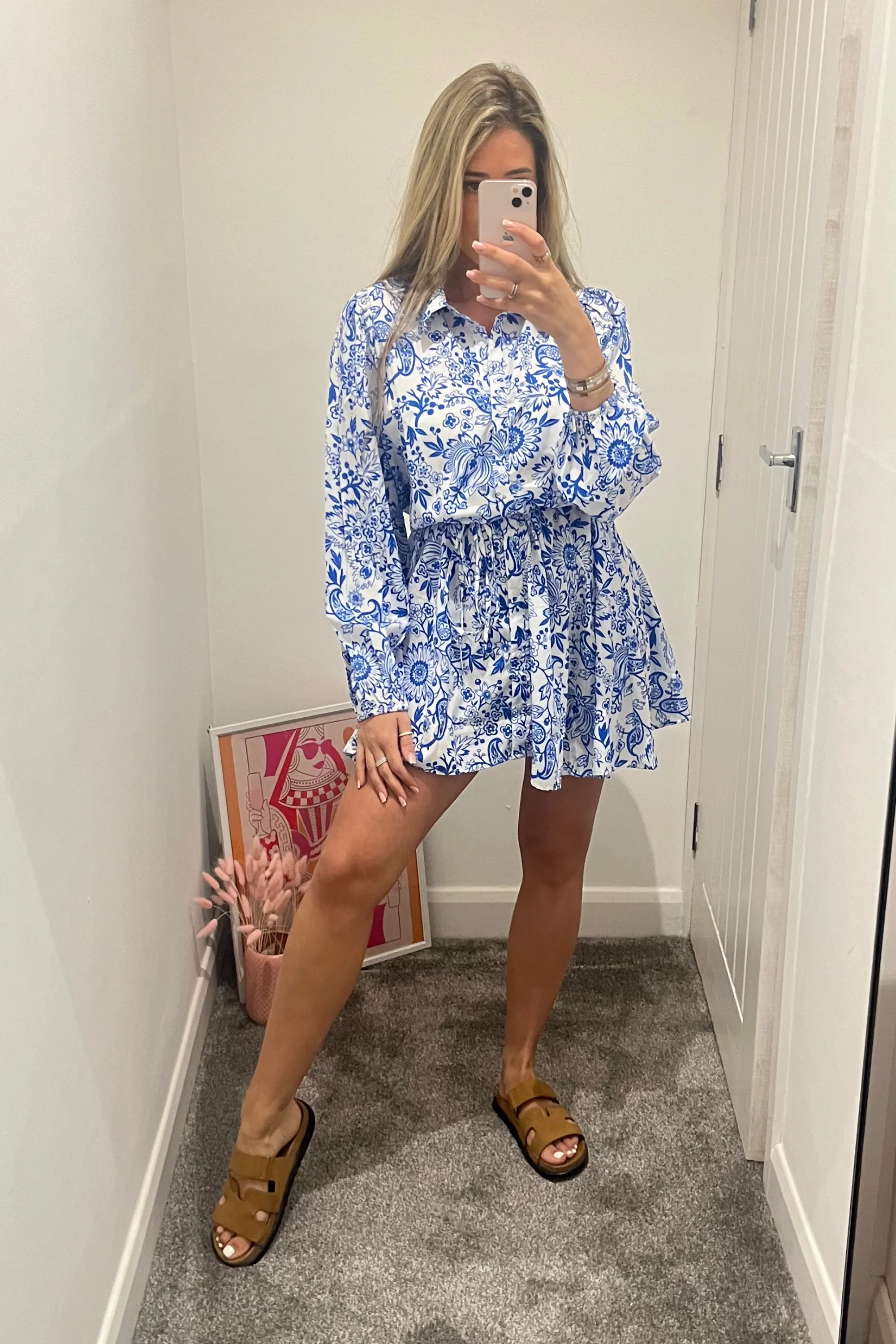 Blue Printed Mini Dress