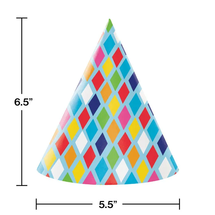 Bright Birthday Party Hats (8/Pkg)