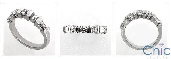 Cubic Zirconia  Baguette Round Channel Set Shank 14K W Gold Wedding Band