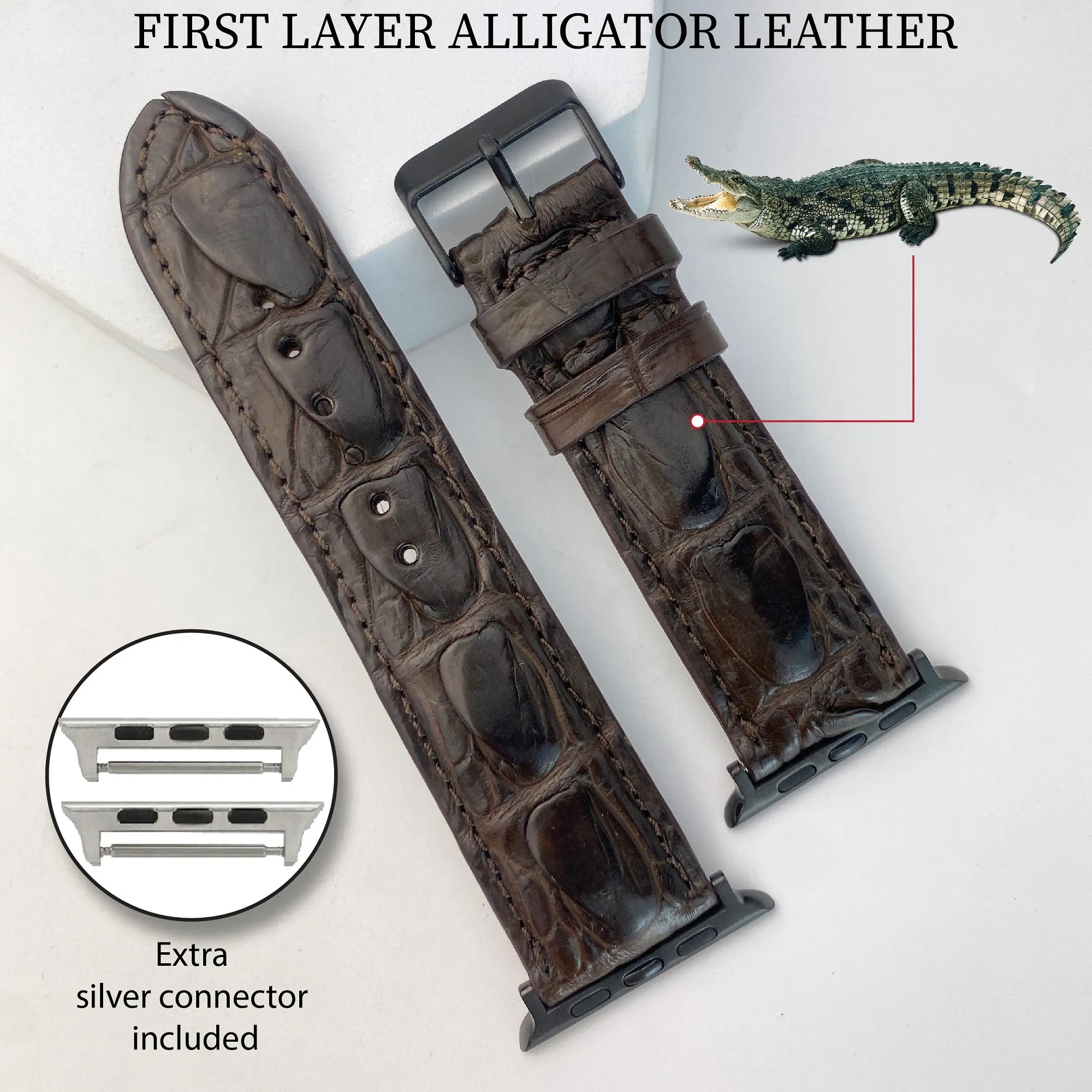 Dark Brown Hornback Alligator Leather Strap for Apple Watch Ultra Series 8 7 6 5 4 3 SE | AW-99