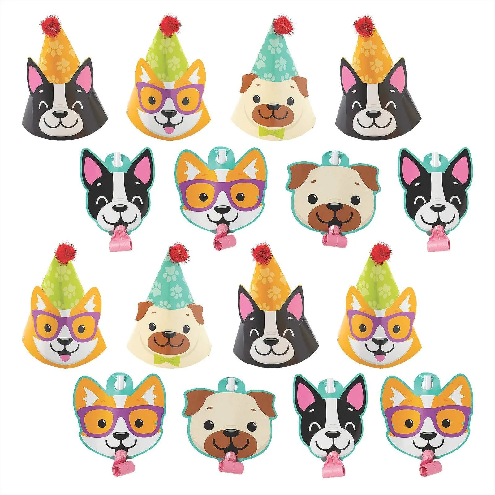 Dog Party Accessories - Party Favor Blowouts and Party Hats for 12 Guests (1 Dozen of Each)