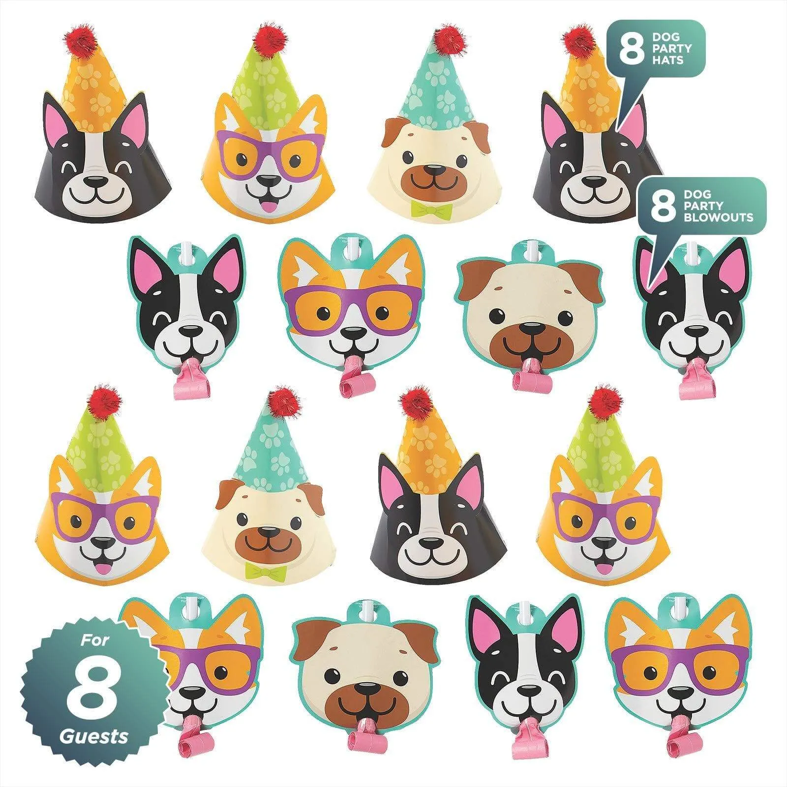 Dog Party Accessories - Party Favor Blowouts and Party Hats for 12 Guests (1 Dozen of Each)