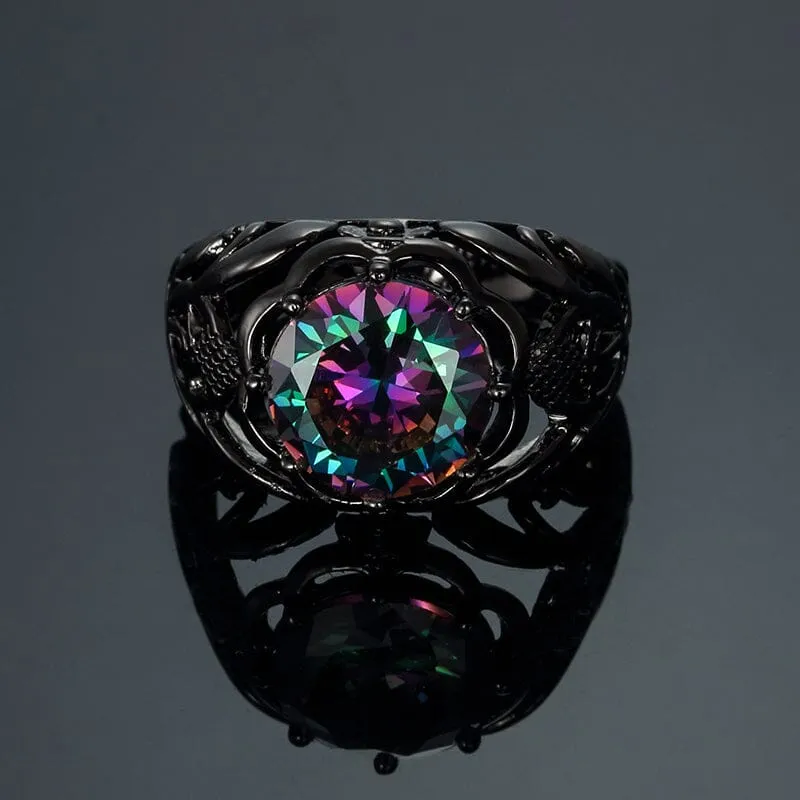 Luxurious Rainbow Mystic Fire Topaz 10KT Black Gold Filled Ring