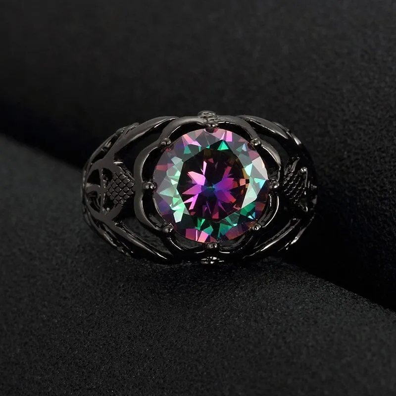 Luxurious Rainbow Mystic Fire Topaz 10KT Black Gold Filled Ring