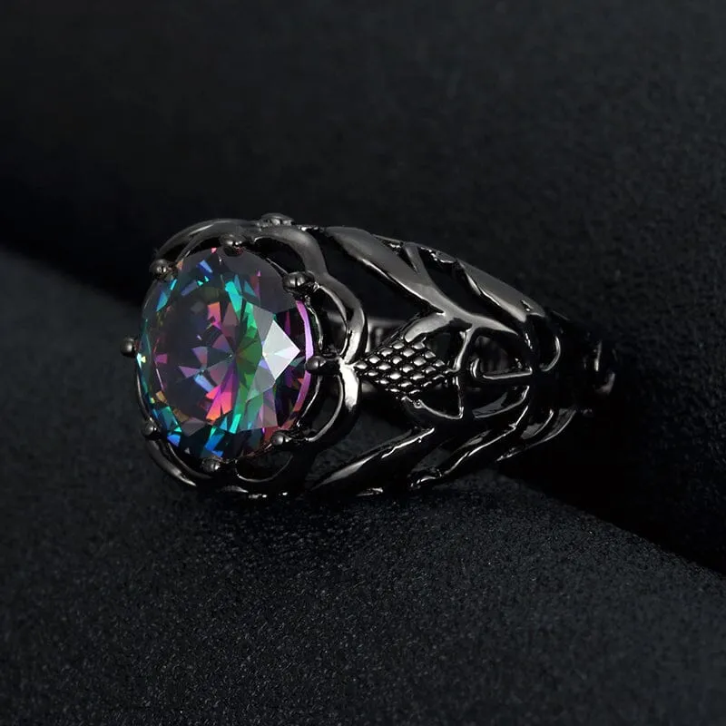 Luxurious Rainbow Mystic Fire Topaz 10KT Black Gold Filled Ring