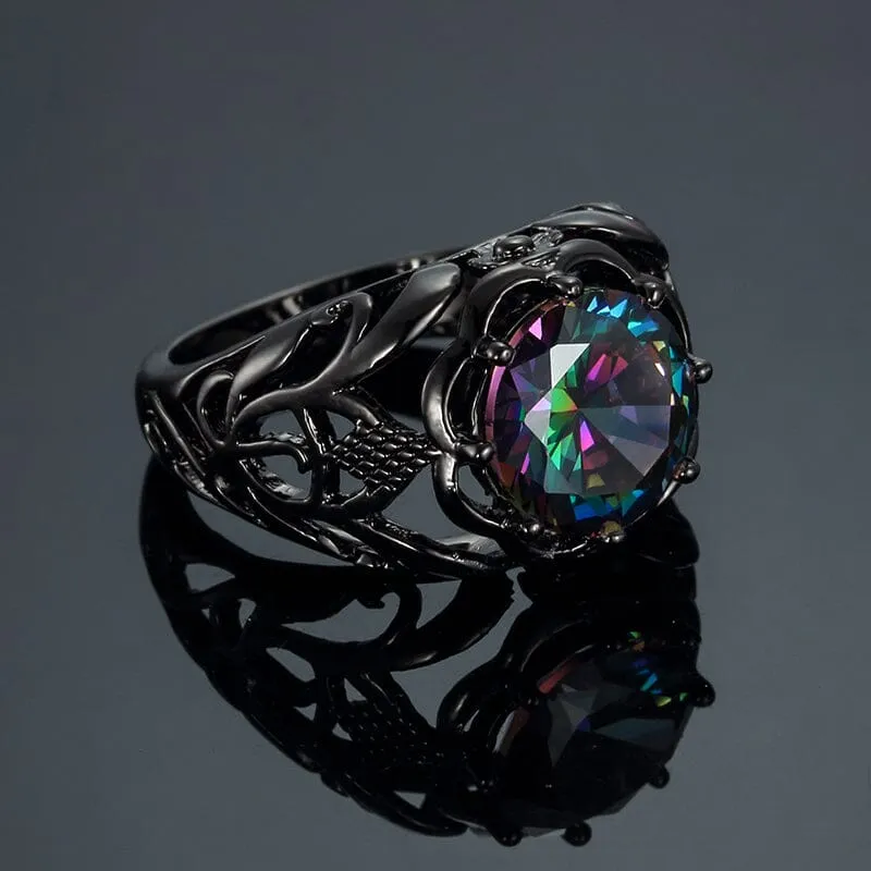 Luxurious Rainbow Mystic Fire Topaz 10KT Black Gold Filled Ring