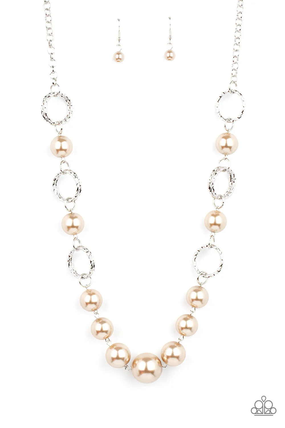 Paparazzi Necklace COUNTESS Me In Brown Pearls & Silver Ring Necklace