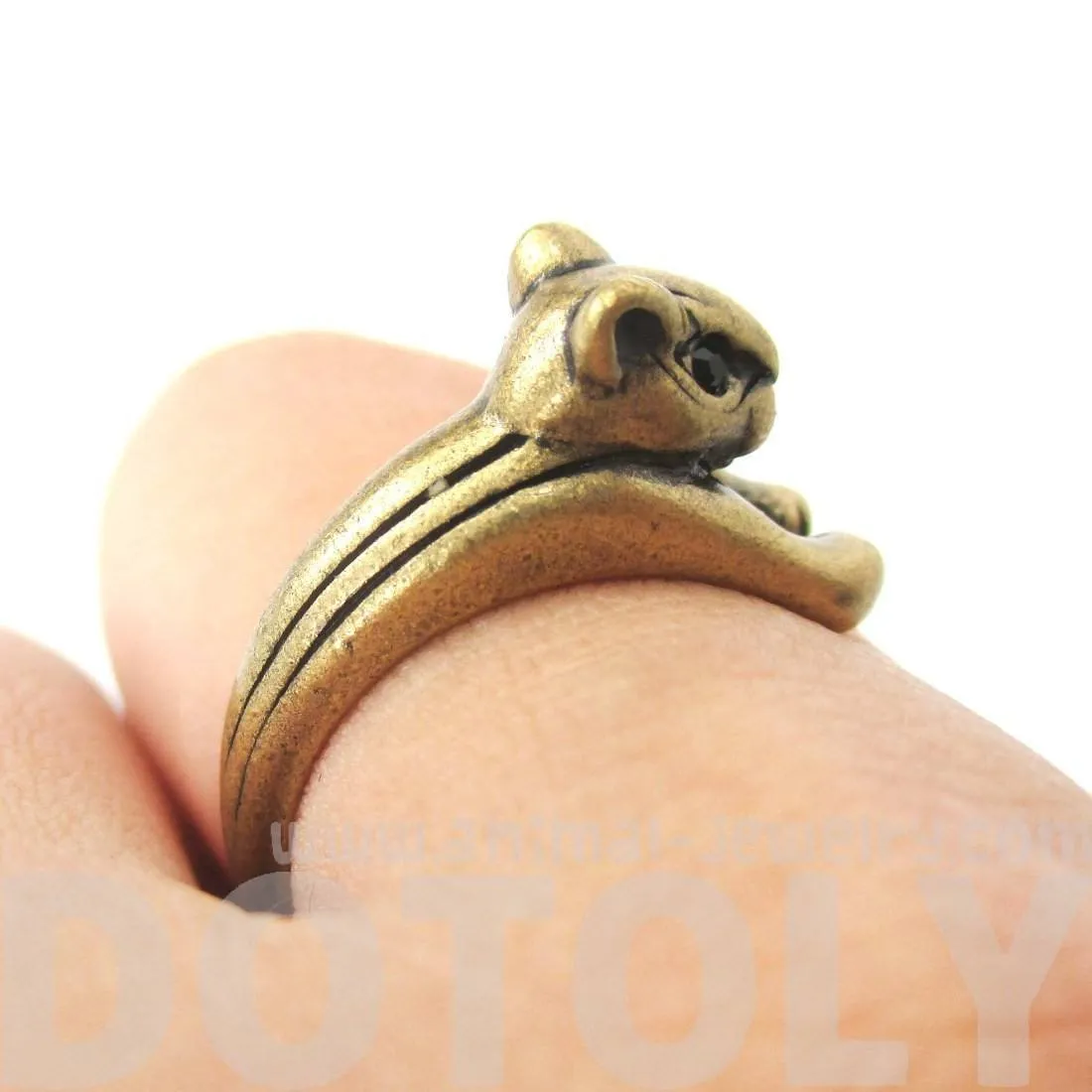 Squirrel Chipmunk Shaped Animal Wrap Around Ring in Brass | US Sizes 3 to 8.5