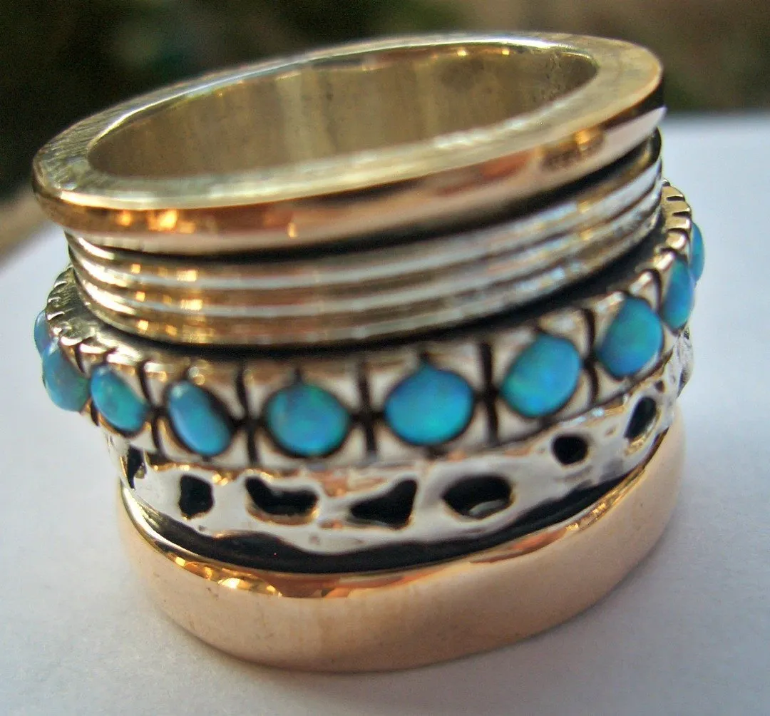 Unique Spinner Rings spinner ring with opals Sterling silver & gold