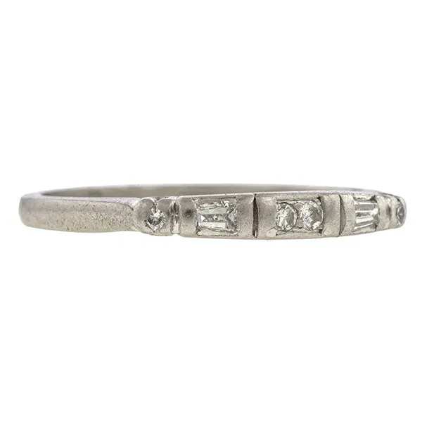 Vintage Baguette & Round Diamond Wedding Band, Platinum